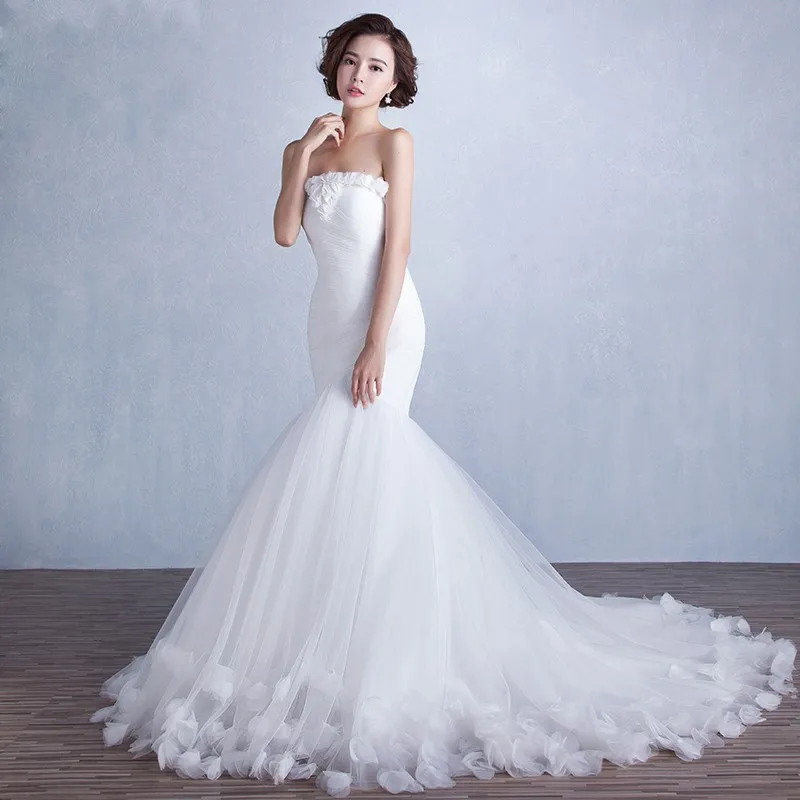 

Amazing Luxury Soft Tulle Mermaid Wedding with Hand Made Flowers White Ivory 2020 Bridal Gowns Mother of the Bride Dresses