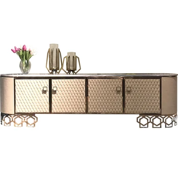 

Italian light luxury post modern marble TV stand stainless steel TV cabinet