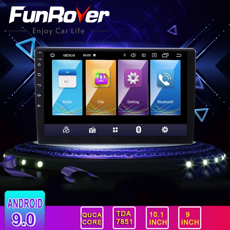 Funrover 2 Din Android 9,0 2.5D+ ips для 9/10 дюймов Автомобильный мультимедийный плеер радио для стерео-Радио автомобильной dvd-плеер gps-навигация с rds