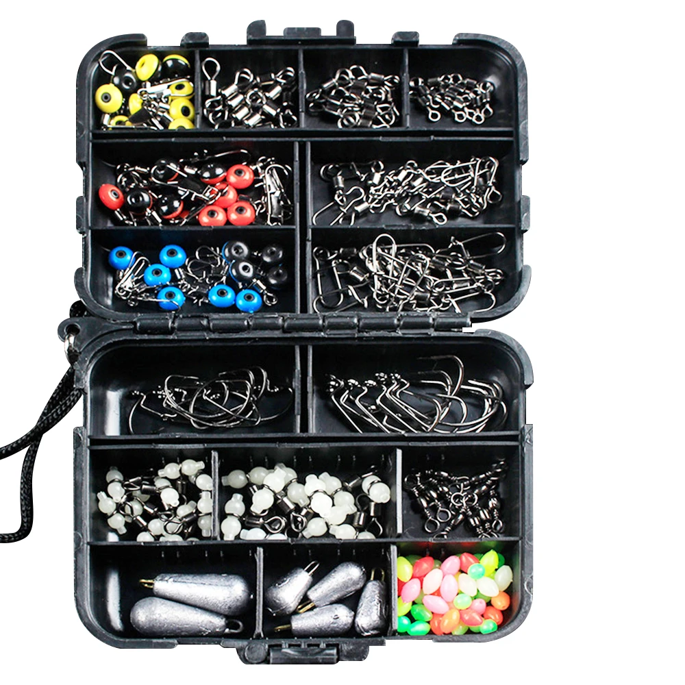 

Fishing Accessories Set Fishing Set Decoy Angling Swivels Clamp Hooks Black Metal Tools Durable Tackle Box Practical Portable