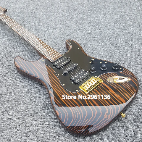 Corpo e Pescoço com Ferragem 2019 de Alta Qualidade Guitarra Elétrica Zebra Madeira Dourada Personalizado S-t Frete Grátis