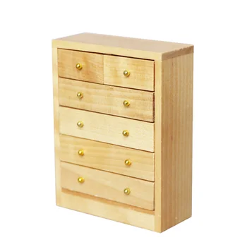 

1/12 Five-Layer Wooden Cabinet with Drawers Unpainted Toy House Miniature Children's Toys