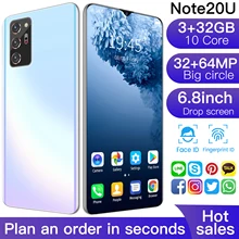 Latest Smartphone Note 20U 6.8 Inch HD Screen Smart phones Android 10.0 3GB RAM 32GB ROM Unlocked Dual Sim Mobile Phones