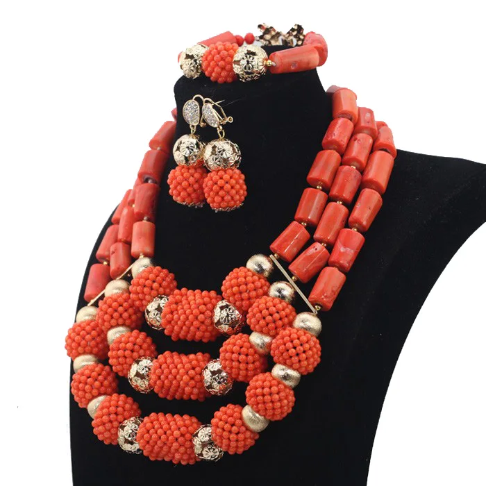 Красивый индийский свадебный коралловый комплект с ожерельем, свадебные нигерийские коралловые бусы, набор женских ювелирных изделий CG003
