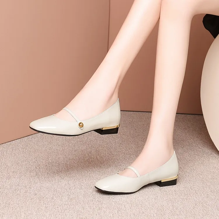 

British-Style Elegant Fashion Casual Lady Early Spring round-Toe Front Strappy Plain Chunky-Heel Tendon at Shoes
