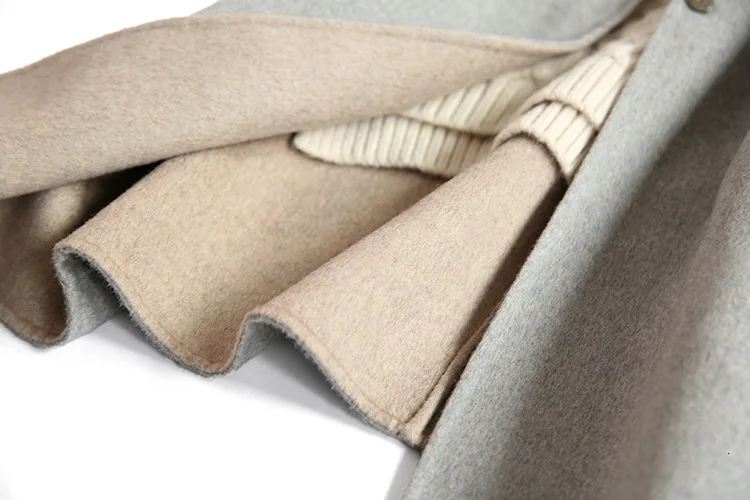 Женское двухстороннее кашемировое пальто с капюшоном, высококачественное шерстяное пальто