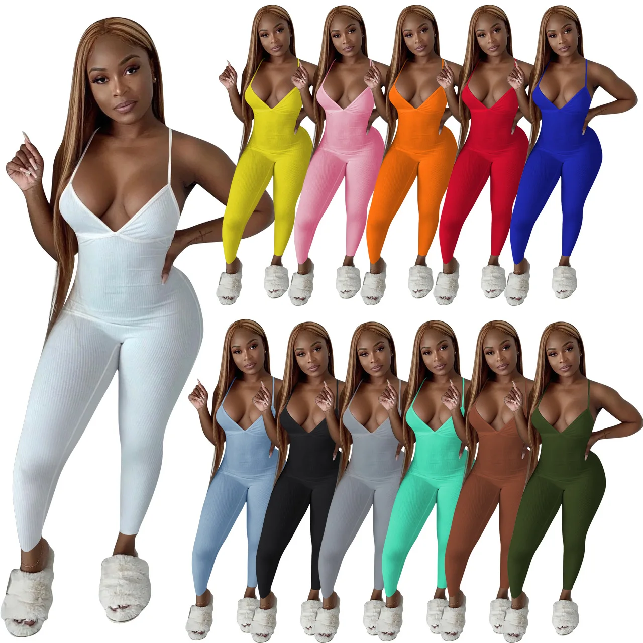 

Casaul Women Jumpsuit Sprghetti Strap Backless Cross Bandage Solid Color Fitness Sportwear Long Romper Women Jumpsuit Outfit