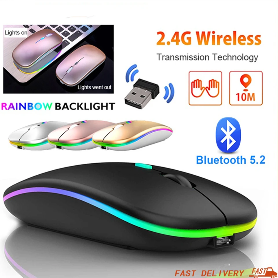 Беспроводная мышь Bluetooth перезаряжаемая RGB Wi-Fi 2 4 ГГц бесшумная эргономичная