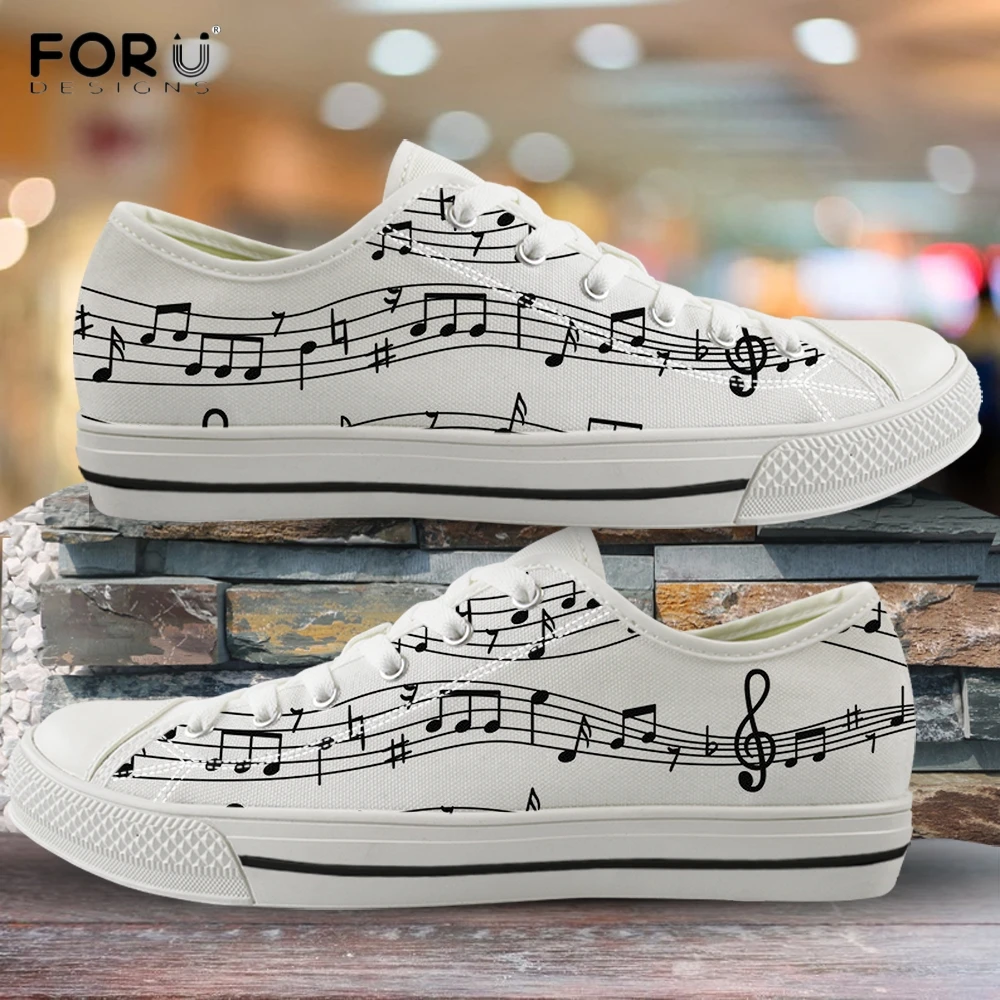 FORUDESIGNS/ г.; модная женская парусиновая обувь с низким верхом и принтом музыкальных нот; женская обувь; сезон весна-осень; женские кроссовки на шнуровке