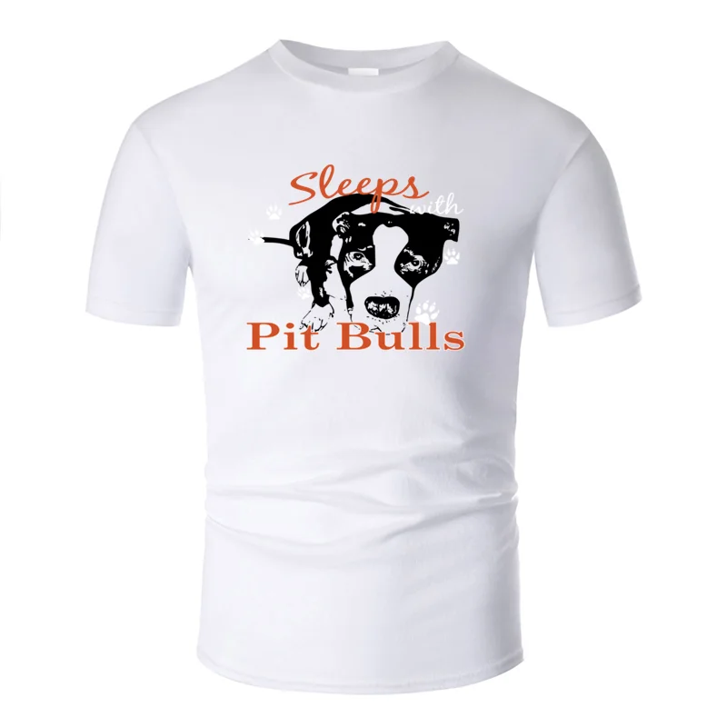 На заказ, футболка с надписью "Great sleeps with pitbulls", размер Sunlight, S-5xl, новинка, Мужская футболка, хлопок, против морщин, Топ в стиле хип-хоп - Цвет: Men-White