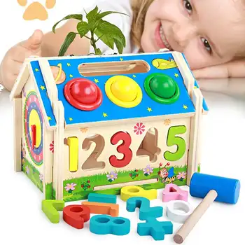 

Wooden Kids Block Toy Puzzle House Geometry Number Shape Educational Puzzle Assemble Blocks Toy Set Intelligence Toy Kids Gift