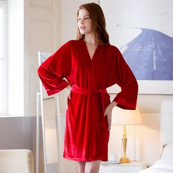 

2019 Autumn and Winter Newest Bathrobes for Women Middle Length Gold Velvet Multi Colors M-xl Sizes Nightgown Women Robes