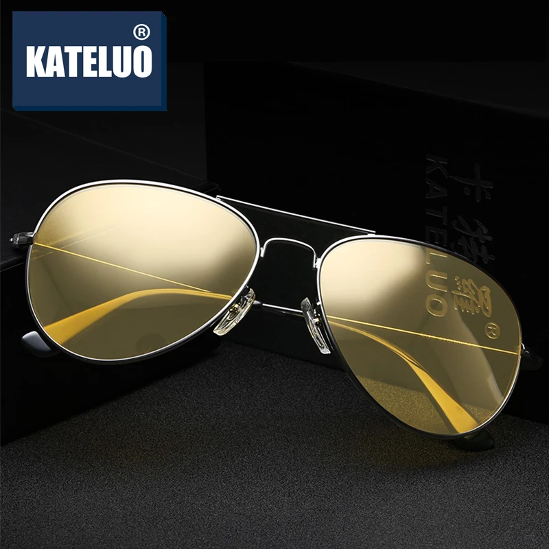 

KATELUO Night Vision Sunglasses Men Goggles Yellow Driving Eyewear Man Polarized Sun glasses for Night gafas de sol K3025
