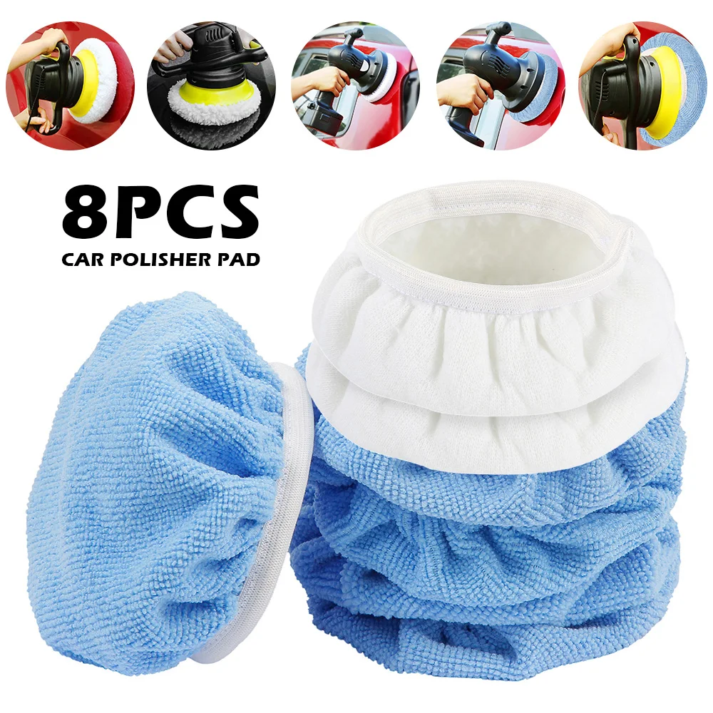 

8PCS Microfiber Bonnet Car Polisher Pad Auto Bonnet Polishing Buffer Pad Soft Wool Polishing Waxing Buffing Pad Cover 5-6 inches