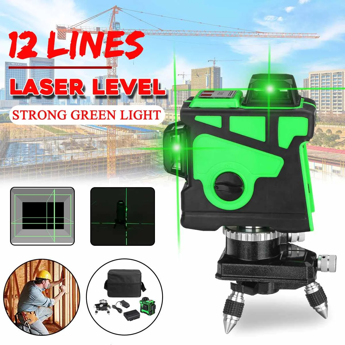 

Laser Level Measure 12 Line Strong Green Light 3D Self Leveling 360 Horizontal Vertical Cross 666nm Powerful Laser Beam Line