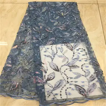 

Jaun African sequin lace fabric 2020 high-quality embroidery, hollow design organza blue sequin fabric for garment sewing