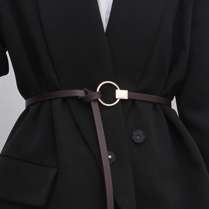 Luxury Brand Women Belts Thin Golden Buckle PU Leather Strap For Dress Trousers Casual Black Ladies Female Designer Waistband women's belts