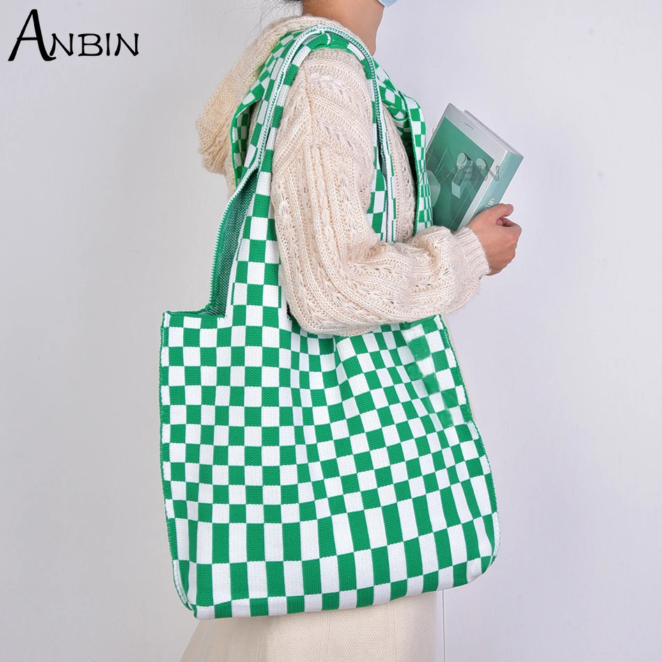 TWENTY FOUR Checkered Tote Shoulder Bag with inner pouch Big