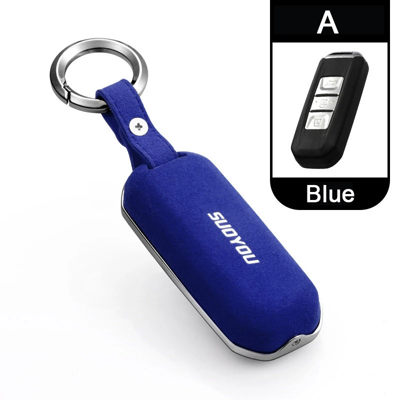 A blue Натуральная кожа оцинкованная брелок для автомобильных ключей, чехол КРЫШКА ДЛЯ Baojun 510 310W 730 560 630 в сложенном виде 310 - Название цвета: A blue