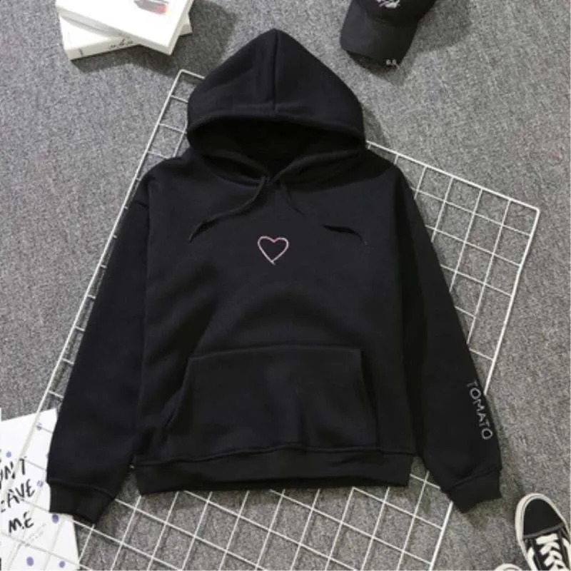  2019 Spring And Summer Heart Embroidered Hooded Pullover plus Velvet Hoodie Korean-style Men And Wo