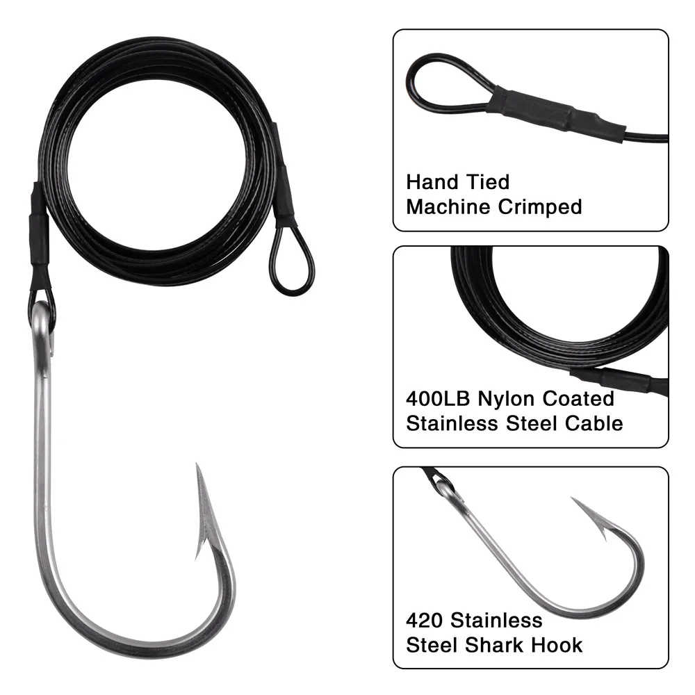 2PCS Tuna Fishing Hooks 400LB Big game Trolling Jig Bait rig Nylon