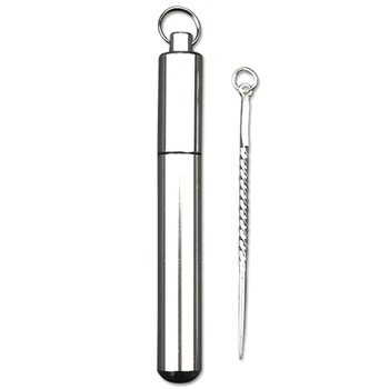 

Outdoor Portable Silver Toothpicks Storage Reusable Non-Toxic Toothpick Fruit Fork Key Chain Ornament A