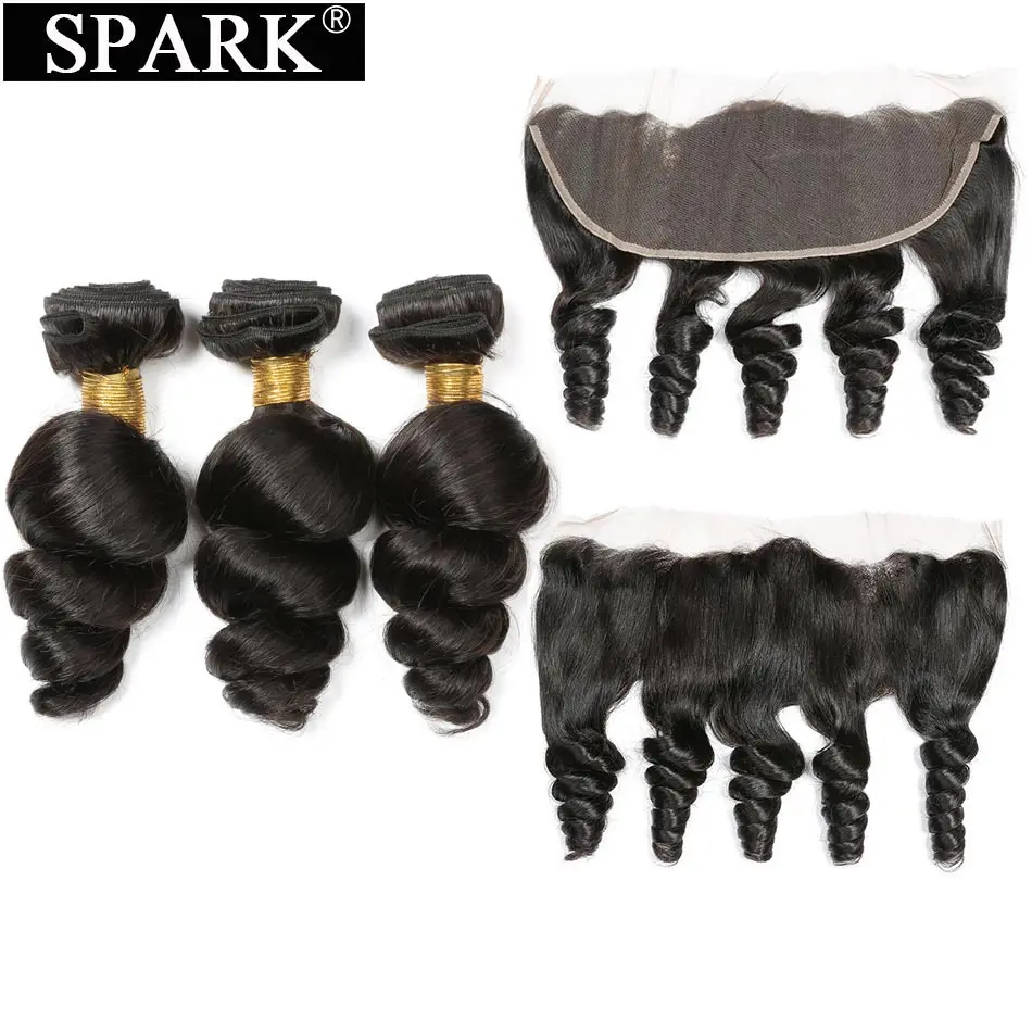 

Spark Brazilian Loose Wave Ear To Ear Lace Frontal With Bundles 1B Color Remy Hair Human Hair Bundles With 13*4 Frontal Closure