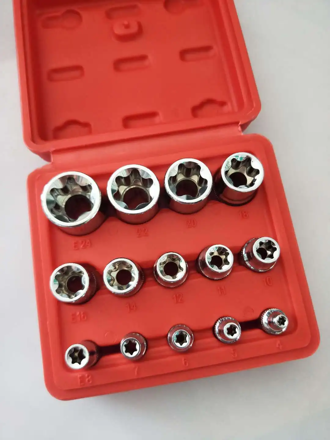Crv material 14pcs/set E Torx Star Female Bit Socket Set 1/2" 3/8" 1/4" Drive E4 - E24 repair tool hand set high quanlity |