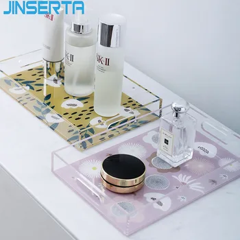 

JINSERTA Acrylic Storage Tray Jewelry Display Plate Cosmetic Sundries Organizer Rectangle Home Restaurant Tea Coffee Decor Tray