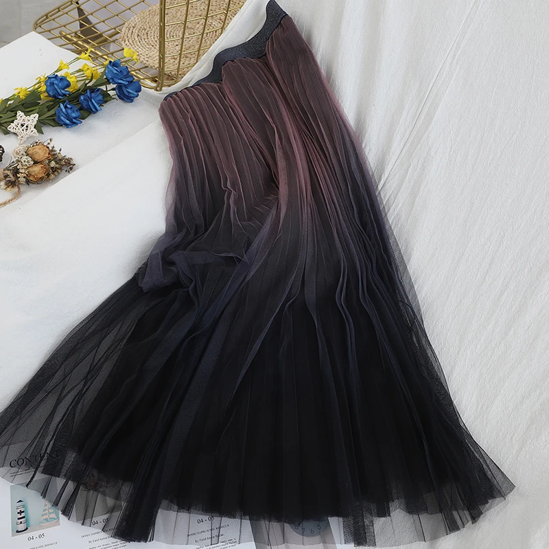 style 1 Faldas mujer moda, длинные женские юбки на весну и зиму, японский стиль, дизайнерская длинная марлевая градиентная трапециевидная юбка - Цвет: style 1
