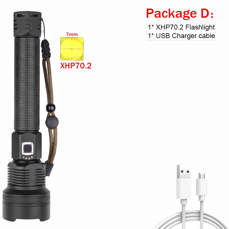 Package D XHP90 фонарик USB перезаряжаемый светодиодный фонарь Zoom фонарь XHP70 супер яркий фонарик водонепроницаемый светодиодный фонарь 18650 - Испускаемый цвет: Package D