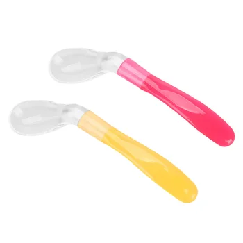 

2 Pcs Silicone Safe Spoon Feeding Tableware Infant Tableware Bending and Soft Spoon (1 Pcs Red + 1 Pcs Yellow)
