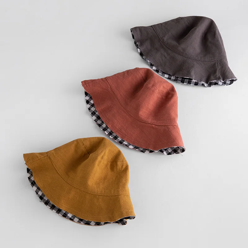 New Kids Hat Double-sided Cotton Baby Bucket Hat Spring Summer Kids Cap Children Hats 1PC