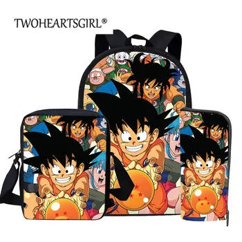 

Twoheartsgirl 3in1 Book Bags Dragon Ball Z Boys School Student Backpack Super Son Goku Printed School Bags for Kids Mochila