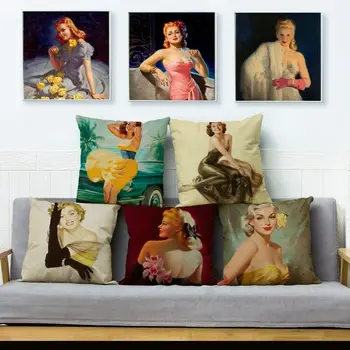 

European Vintage Sexy Lady Women Print Cushion Cover Home Decor Pillowcase linen pillow cover