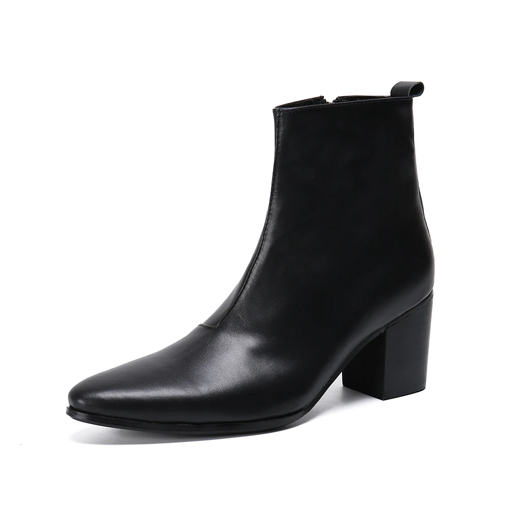 Christia Bella Handmade Fashion Pointed Toe Men Genuine Leather Business Short Boots Party Formal Men's Big Size Zip Ankle Boots - Цвет: Черный