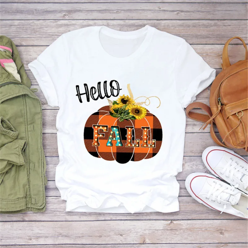 LUSLOS 2020 женские модные топы в стиле 90-х с изображением тыквы Hello Fall Tumblr футболки