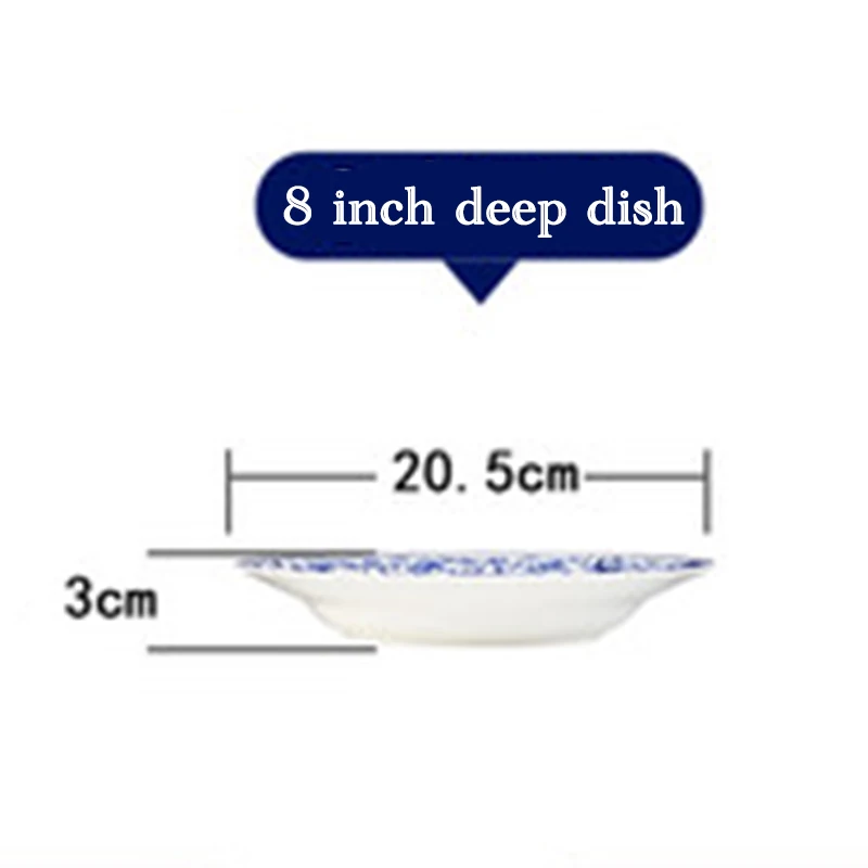 Цзиндэчжэнь керамические 6 дюймов/8/10 дюймов тарелки костяного фарфора посуда ish рисовые блюда синий и белый фарфор Бытовая обеденная тарелка - Цвет: 8 inch deep plate