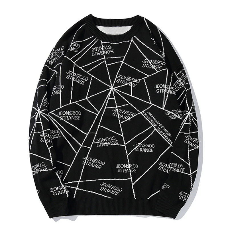 

Plegie Sweaters Men Letter Print Mens Pullover Unisex O-neck Sweaters Black Hip Hop Knitted High Street Autumn web Streetwear