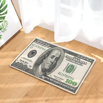 

Flannel Kitchen Mat Coin Banknote Printed Doormat Anti-Slip US Dollar Euro Floor Mat Carpet Bath Bedroom Entrance Rug Tatami