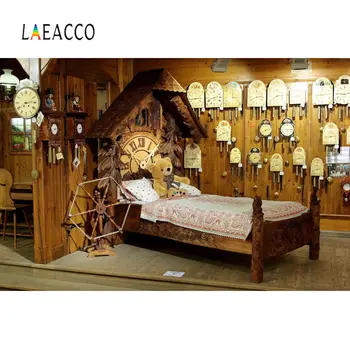 

Laeacco Old Vintage Rural House Digital Clock New Year Party Teddy Bear Floor Interior Photographic Background Photo Backdrops