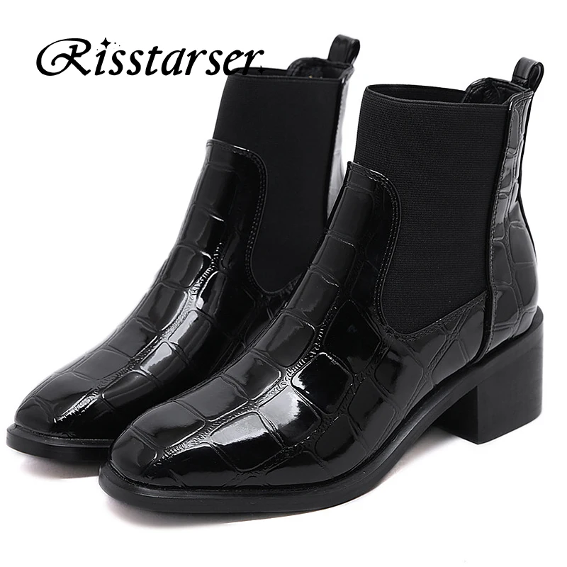 

Short boots women chic Crocodile skin Woman ankle boots Chelsea boots Elastic Slip-on high heel Boots Woman 2020 fashion style