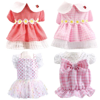 

Doll Dog Sweet Dresses Little Daisy Defined Waist Cotton Dog Clothes Spring Summer Ladybug Embroidery Lace Princess Pet Dress
