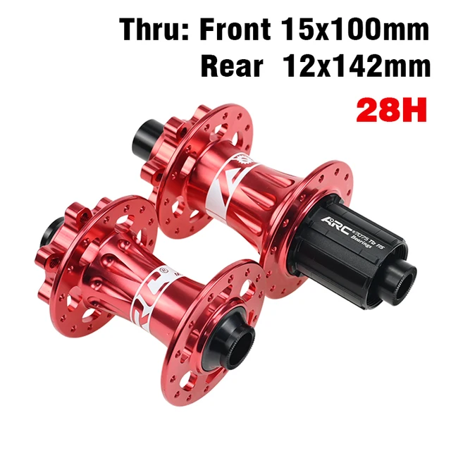 ARC Newest 28 Holes Mountain Bike Hub Disc Brake Aluminum Alloy Bicycle Hub 4 Pawls 48 Clicks Front Hub Rear Hub Warranty 1 Year 28H Red Thru