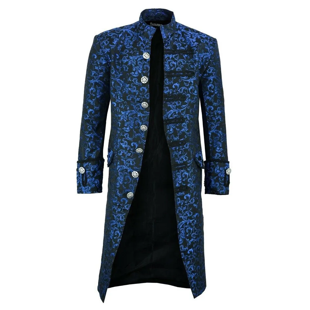 Мужские Ретро фрак Гот стимпанк Формальные готический, викторианской эпохи платье ретро средневековый костюм фрак куртка в псевдостаринном стиле - Цвет: Синий