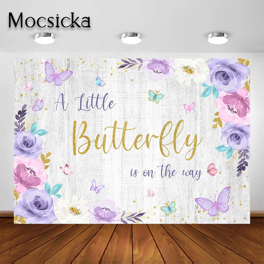 

Mocsicka Butterfly Baby Shower Party Decorations Backdrops Girl Princess Garden Butterflies Floral Party Photo Background