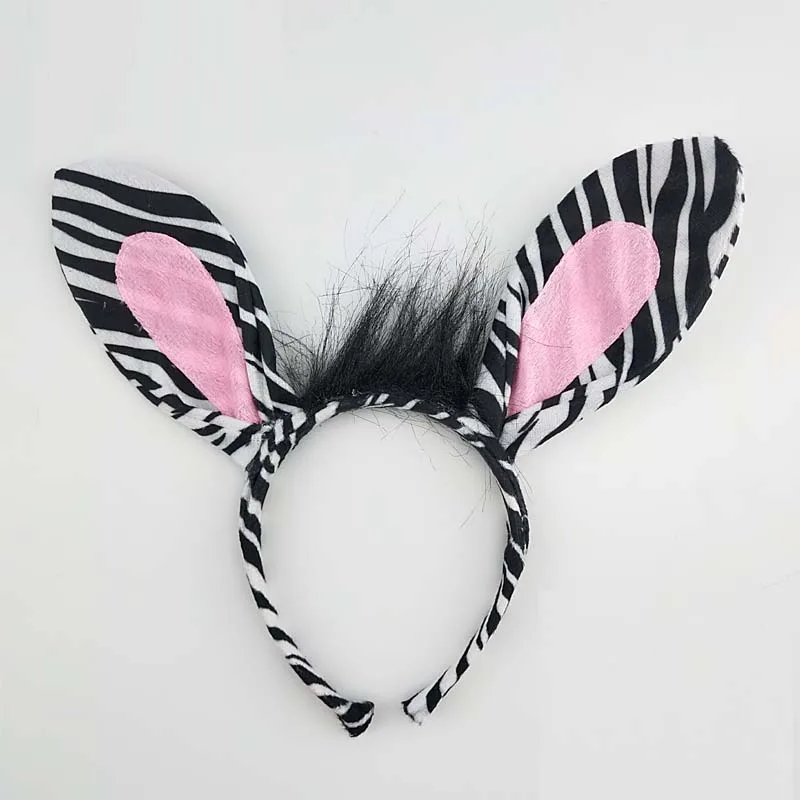 Kids Women Cartoon Animal Zebra Long Ear Headband Headwear Birthday Party Cosplay Costume Halloween Christmas Props Baby Shower