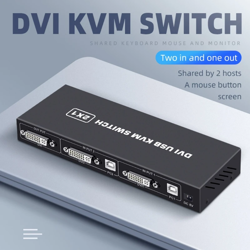 Smart switches USB KVM switch DVI 2-port screen splitter 2 In 1 Out adapter for keyboard mouse printer computer shared