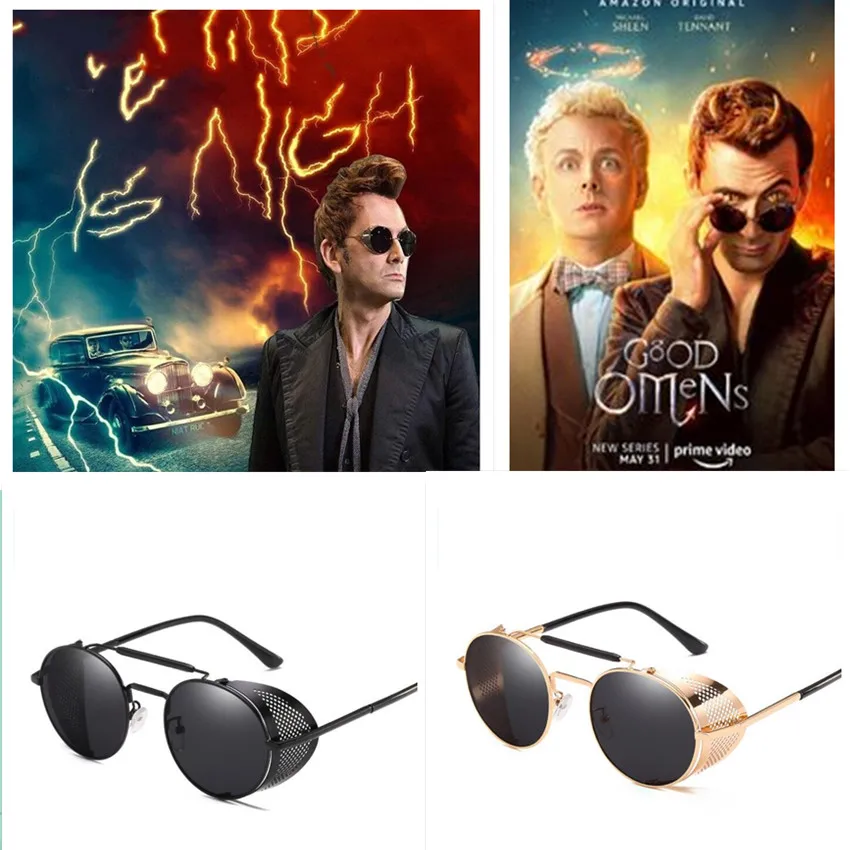

Good Omens Devil Crowley David Tennant Cosplay Props Steampunk Sunglasses Fashion Man Ma'am Metal Circular Sunglasses