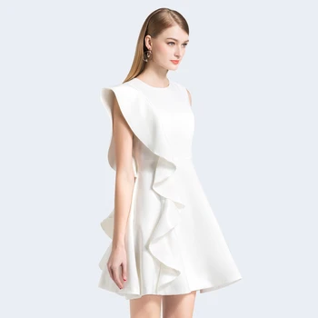 

Elegant Ruffle Sleeveless Women Mini Short Dresses Female Party Ruffled Ladies Summer Office Solid A-line Dress Vestidos Female